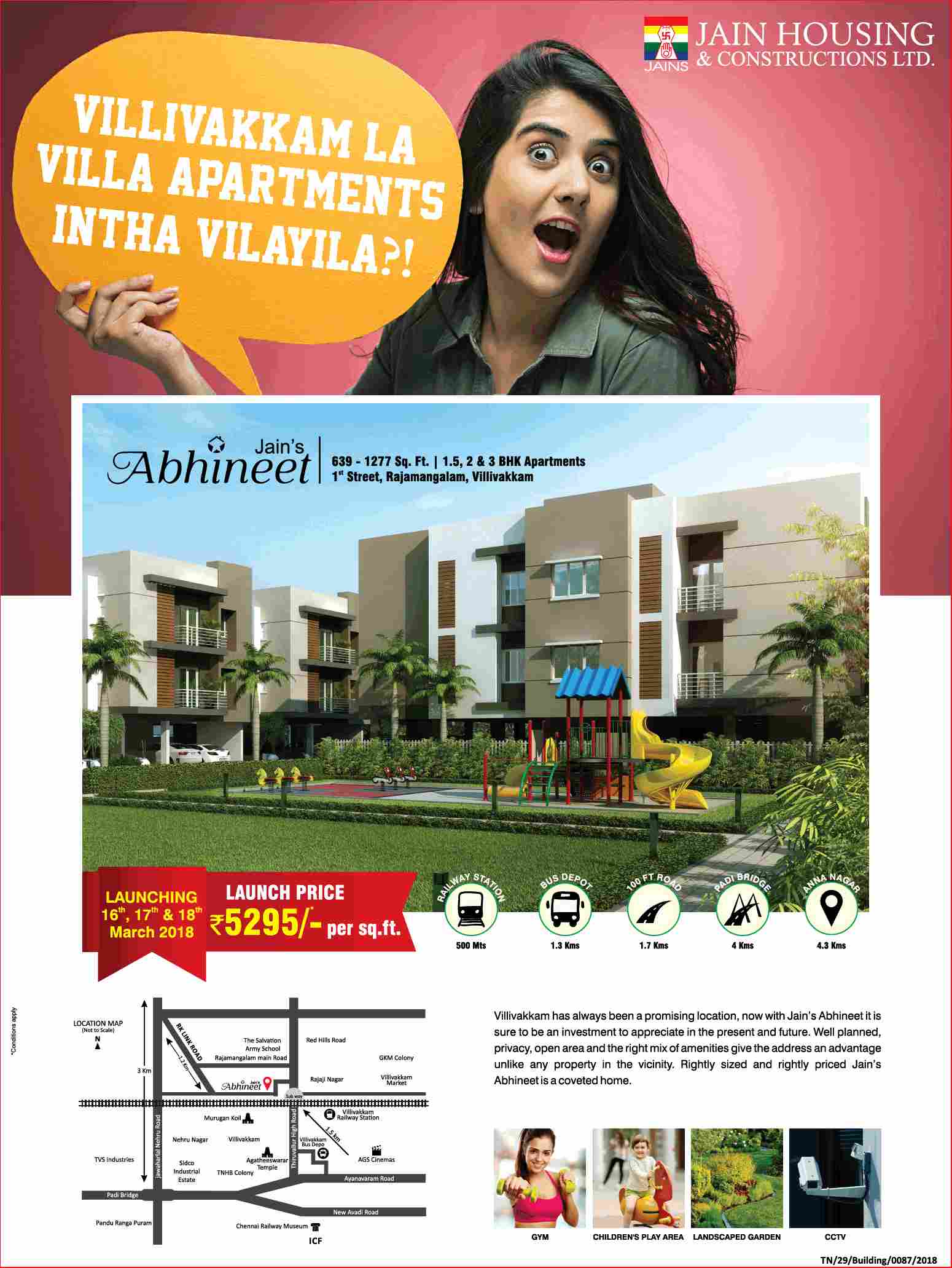 Launch price of Rs. 5295 per sq.ft. at Jain's Abhineet in Chennai
